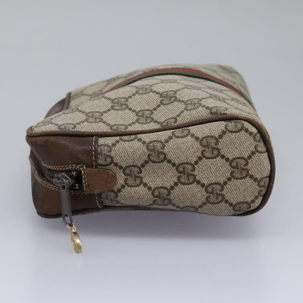 GUCCI GG Supreme Web Sherry Line Clutch Bag PVC Beige Red Green Auth - Picture 5 of 16